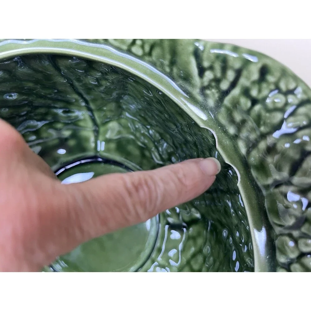 Vintage Majolica Portugal Cabbage Green Lidded Tureen 10.5” x 8” READ